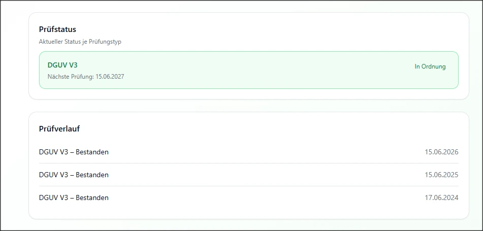 Prüfstatus und Prüfverlauf eines Geräts in PrüfCheck